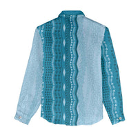 Vintage Cobalt Blue Hawaiian Traditional Kapa Mix Flowers Lei Women Casual Shirt