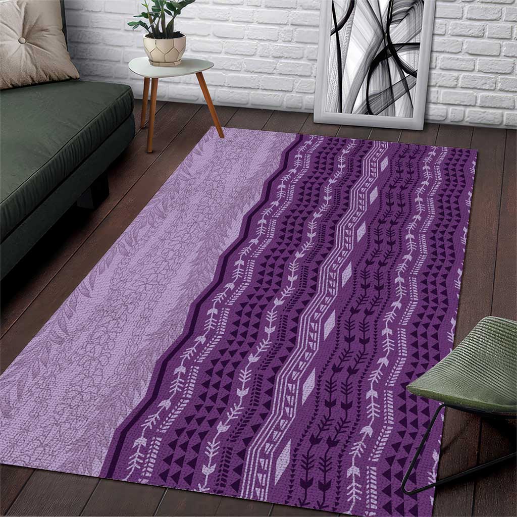 Vintage Violet Hawaiian Traditional Kapa Mix Flowers Lei Area Rug