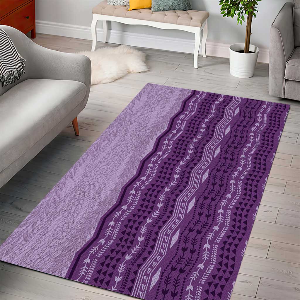 Vintage Violet Hawaiian Traditional Kapa Mix Flowers Lei Area Rug