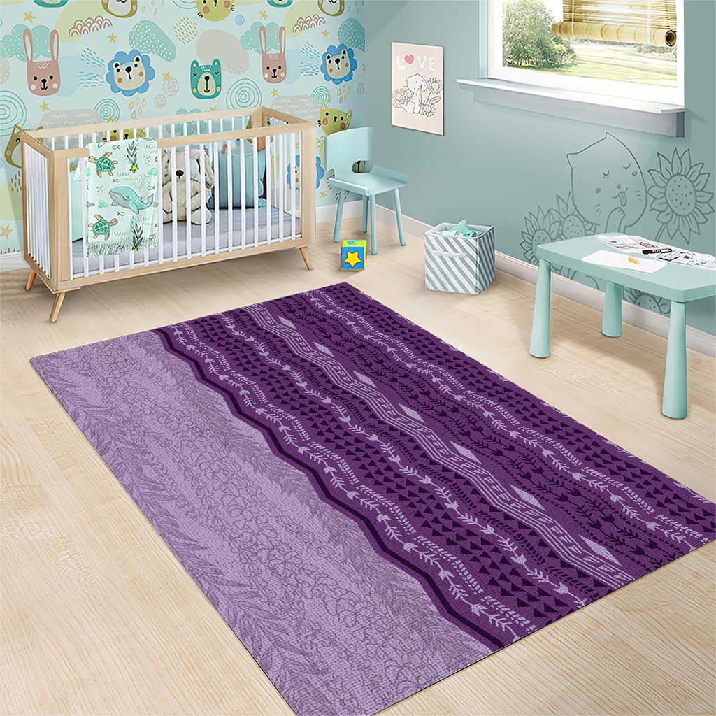 Vintage Violet Hawaiian Traditional Kapa Mix Flowers Lei Area Rug