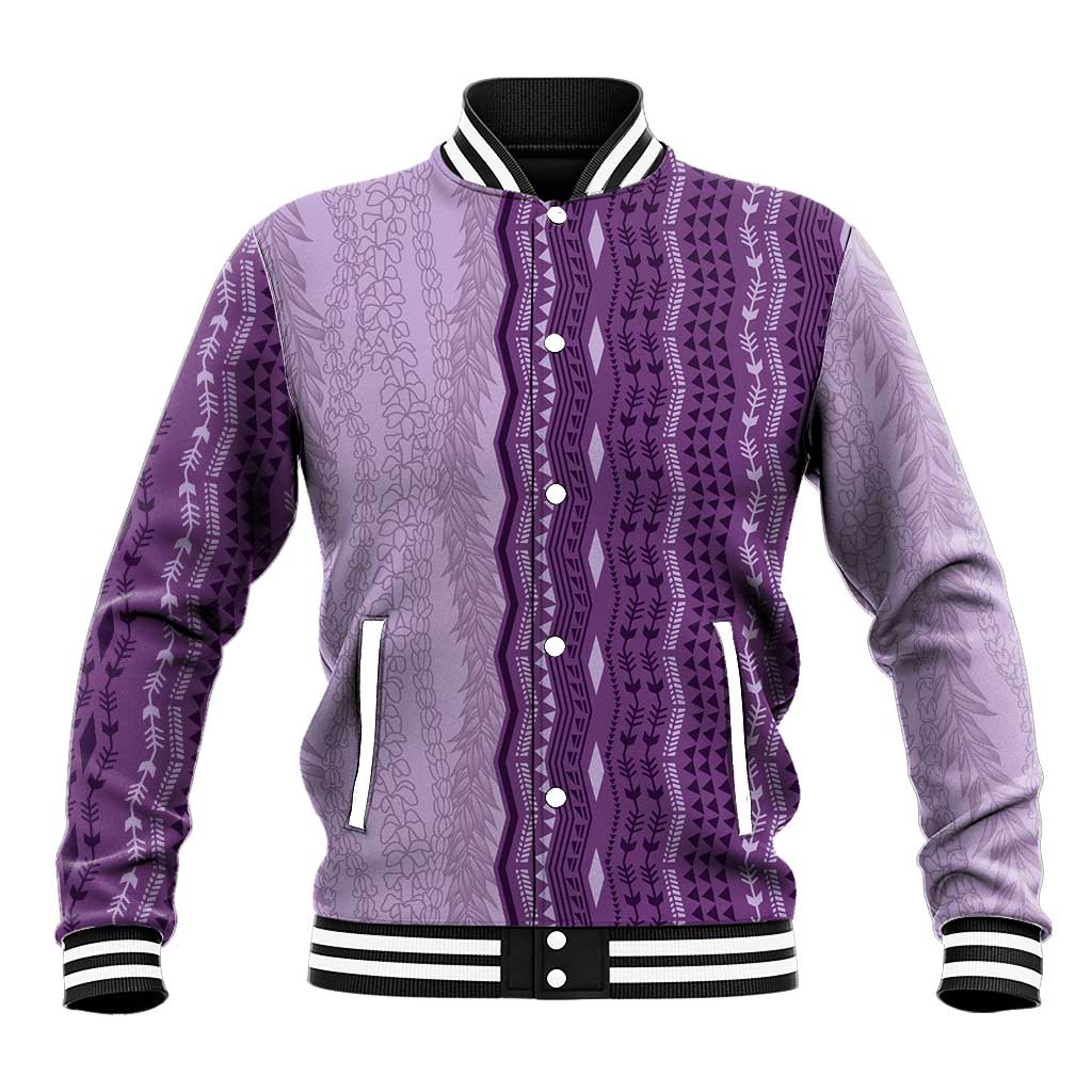 Vintage Violet Hawaiian Traditional Kapa Mix Flowers Lei Baseball Jacket LT7 Unisex Violet - Polynesian Pride