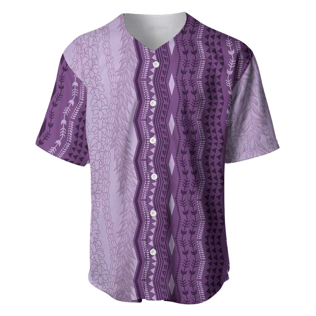 Vintage Violet Hawaiian Traditional Kapa Mix Flowers Lei Baseball Jersey LT7 Violet - Polynesian Pride
