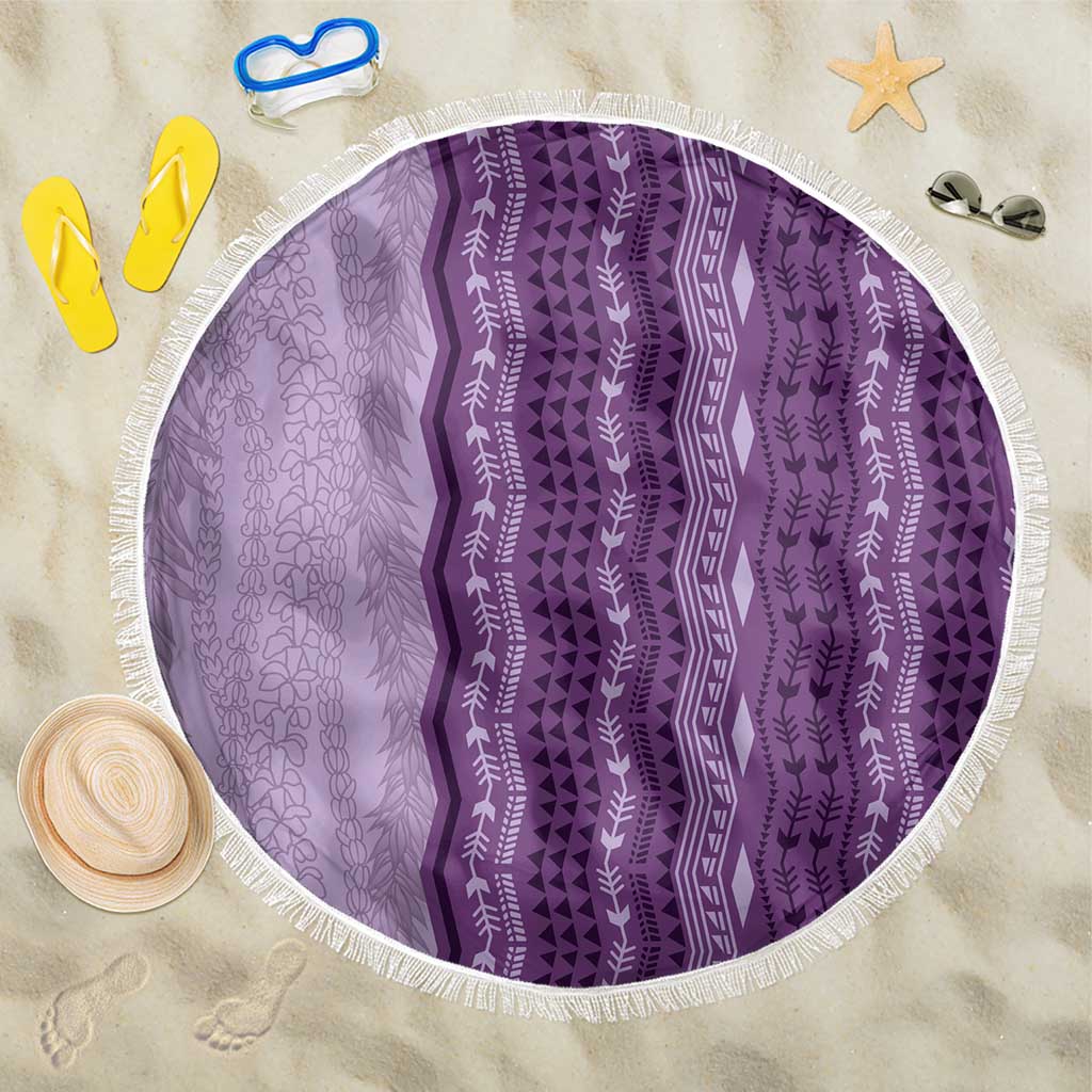 Vintage Violet Hawaiian Traditional Kapa Mix Flowers Lei Beach Blanket