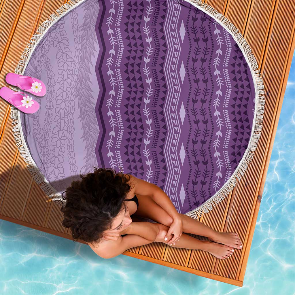Vintage Violet Hawaiian Traditional Kapa Mix Flowers Lei Beach Blanket