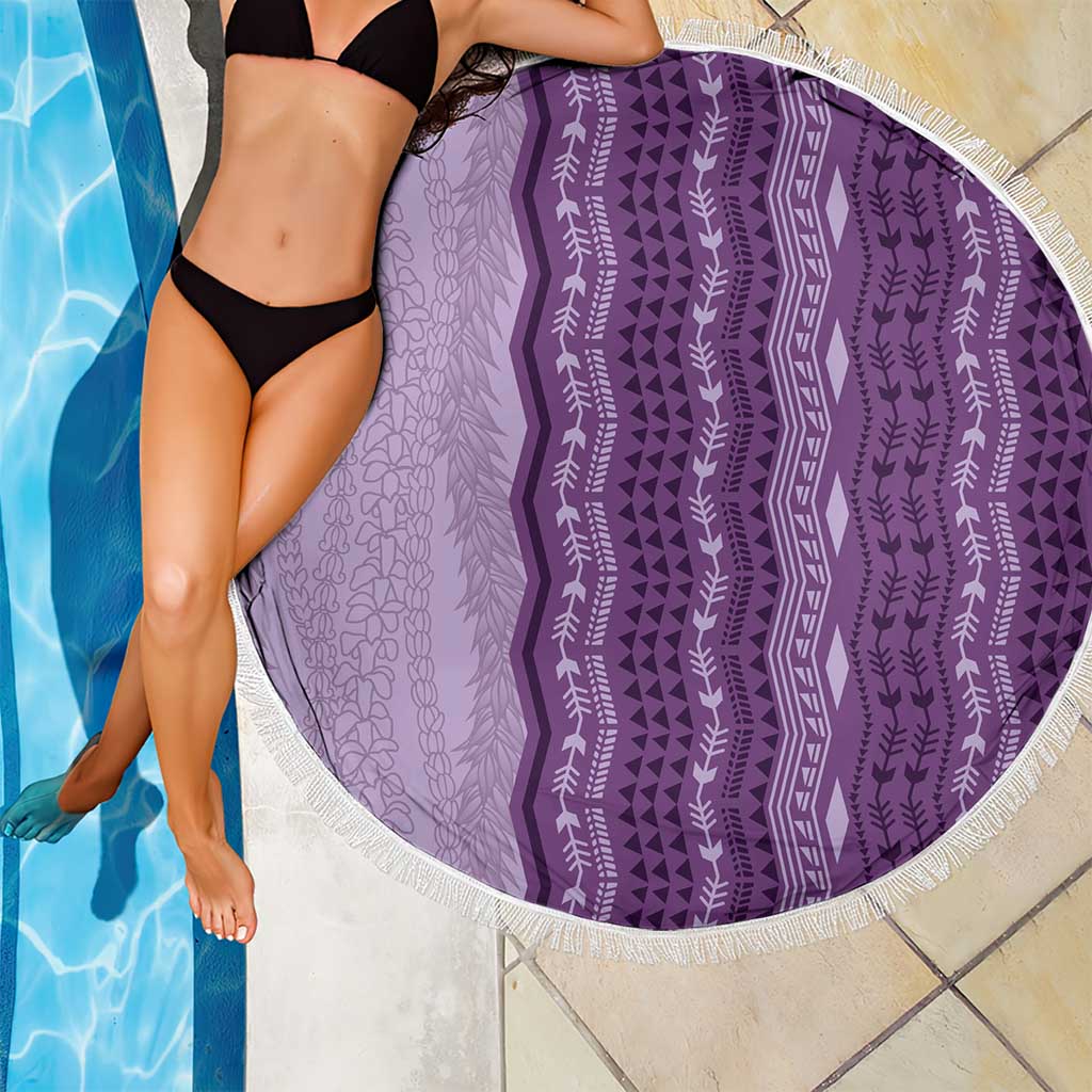 Vintage Violet Hawaiian Traditional Kapa Mix Flowers Lei Beach Blanket