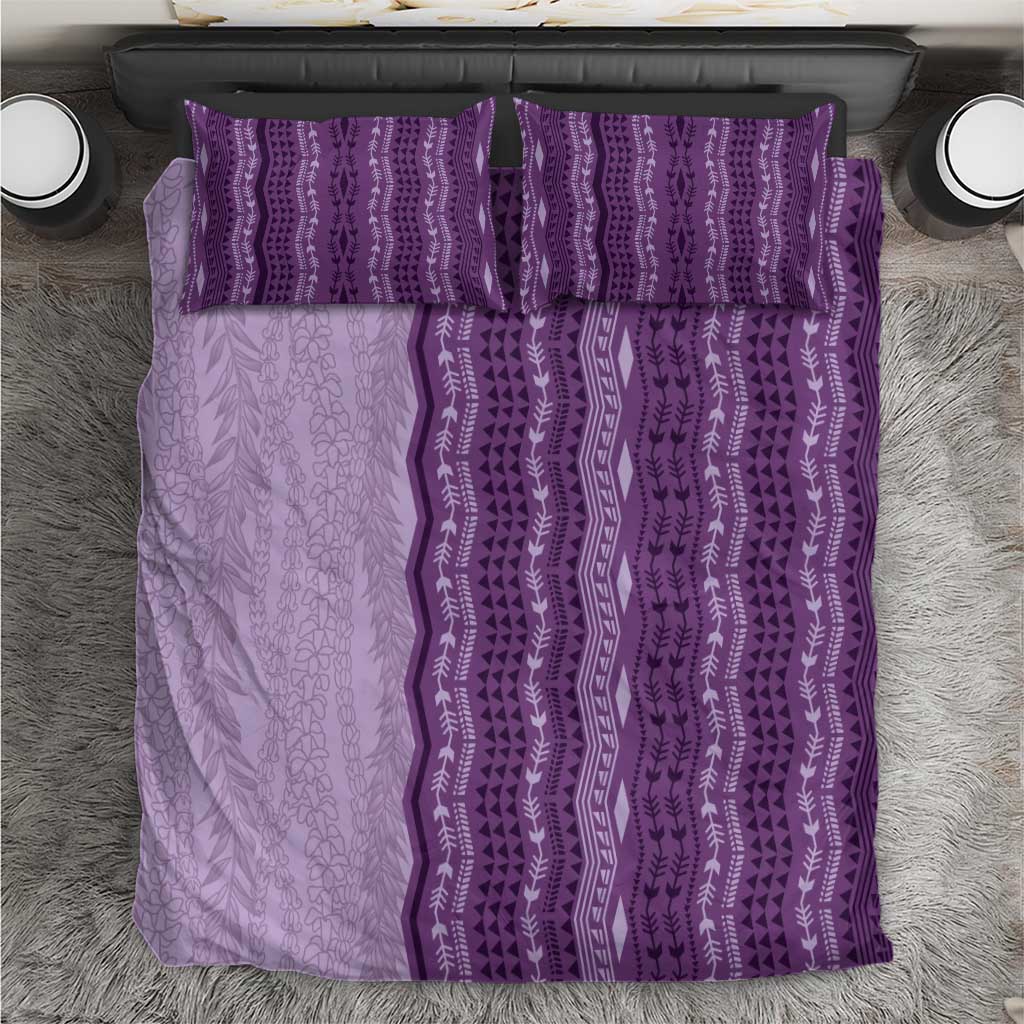 Vintage Violet Hawaiian Traditional Kapa Mix Flowers Lei Bedding Set LT7 Violet - Polynesian Pride