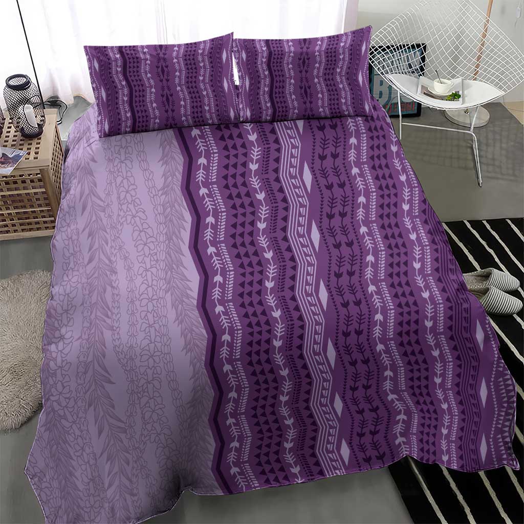 Vintage Violet Hawaiian Traditional Kapa Mix Flowers Lei Bedding Set LT7 - Polynesian Pride