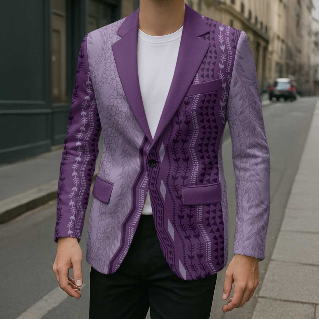 Vintage Violet Hawaiian Traditional Kapa Mix Flowers Lei Blazer