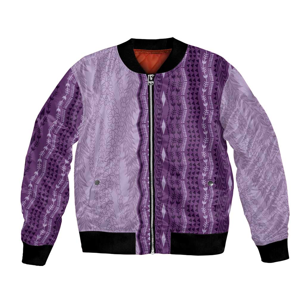 Vintage Violet Hawaiian Traditional Kapa Mix Flowers Lei Bomber Jacket