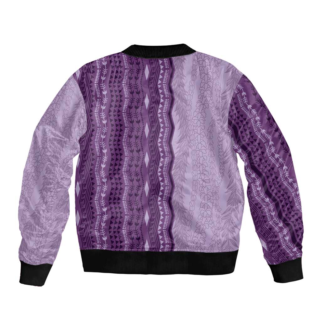 Vintage Violet Hawaiian Traditional Kapa Mix Flowers Lei Bomber Jacket