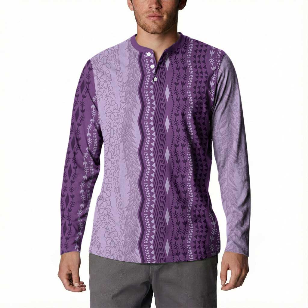 Vintage Violet Hawaiian Traditional Kapa Mix Flowers Lei Button Sweatshirt