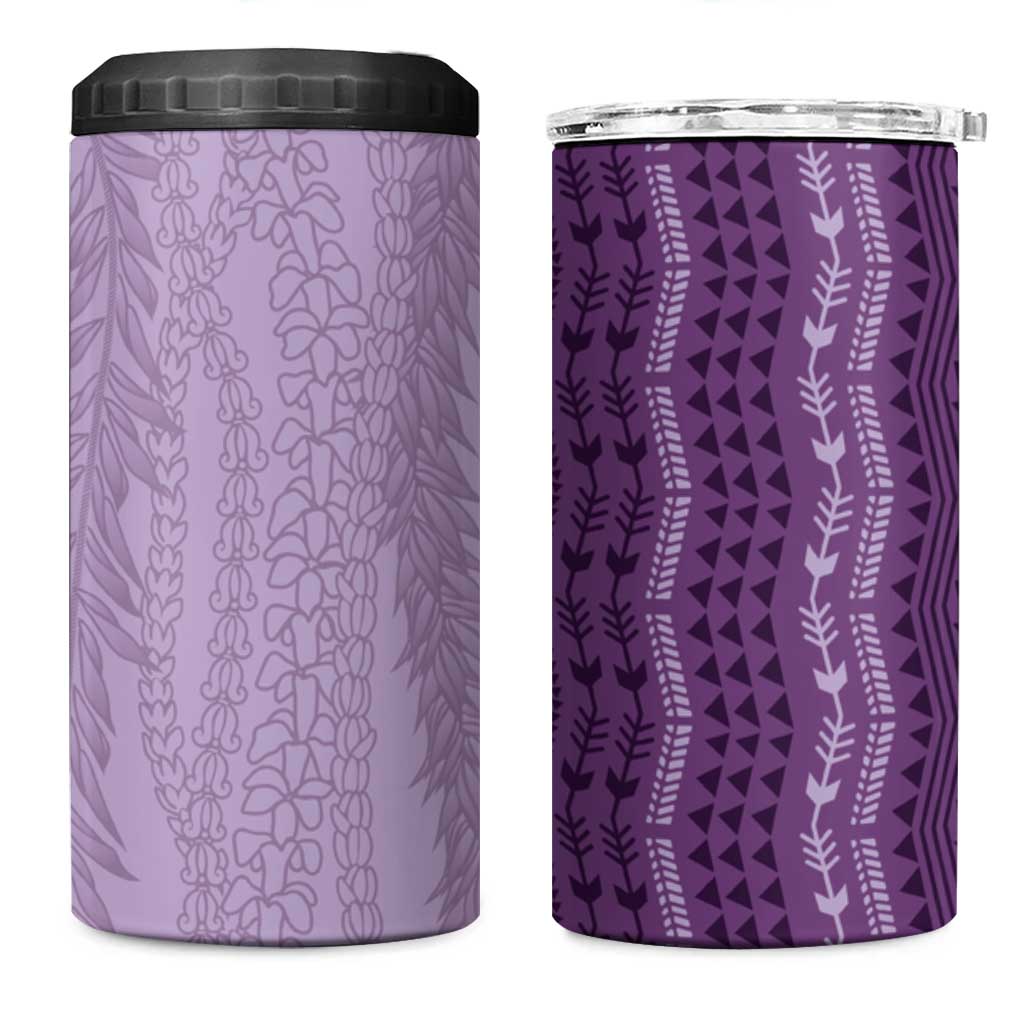 Vintage Violet Hawaiian Traditional Kapa Mix Flowers Lei 4 in 1 Can Cooler Tumbler LT7 One Size: 16 oz Violet - Polynesian Pride