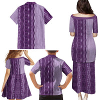 Vintage Violet Hawaiian Traditional Kapa Mix Flowers Lei Family Matching Puletasi and Hawaiian Shirt