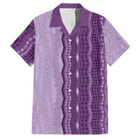 Vintage Violet Hawaiian Traditional Kapa Mix Flowers Lei Family Matching Puletasi and Hawaiian Shirt