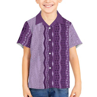 Vintage Violet Hawaiian Traditional Kapa Mix Flowers Lei Family Matching Puletasi and Hawaiian Shirt