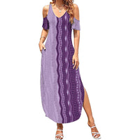 Vintage Violet Hawaiian Traditional Kapa Mix Flowers Lei Family Matching Summer Maxi Dress and Hawaiian Shirt