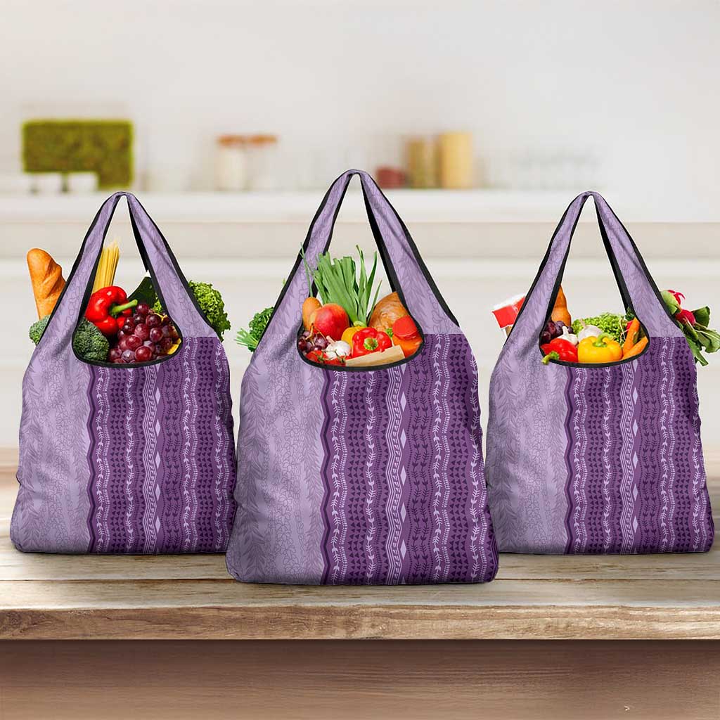 Vintage Violet Hawaiian Traditional Kapa Mix Flowers Lei Grocery Bag LT7 3-pack One Size Violet - Polynesian Pride