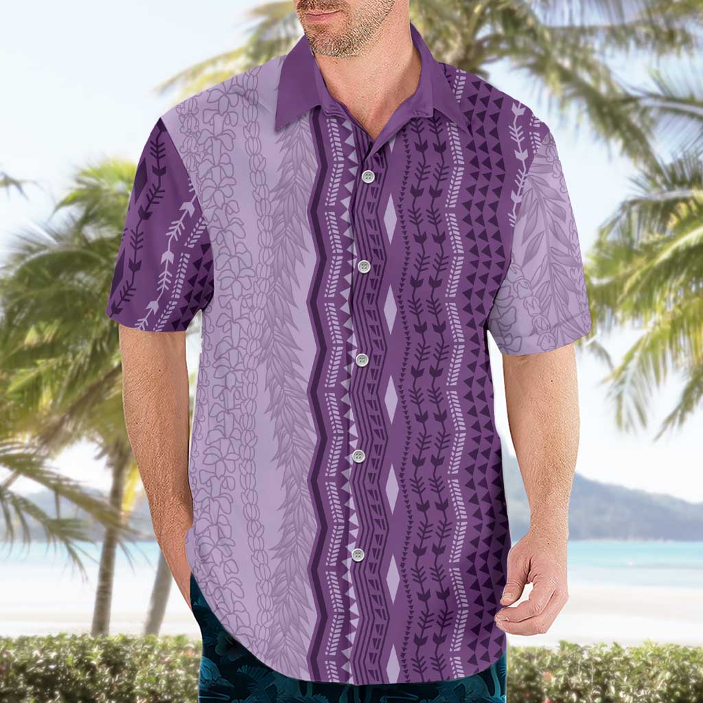 Vintage Violet Hawaiian Traditional Kapa Mix Flowers Lei Hawaiian Shirt