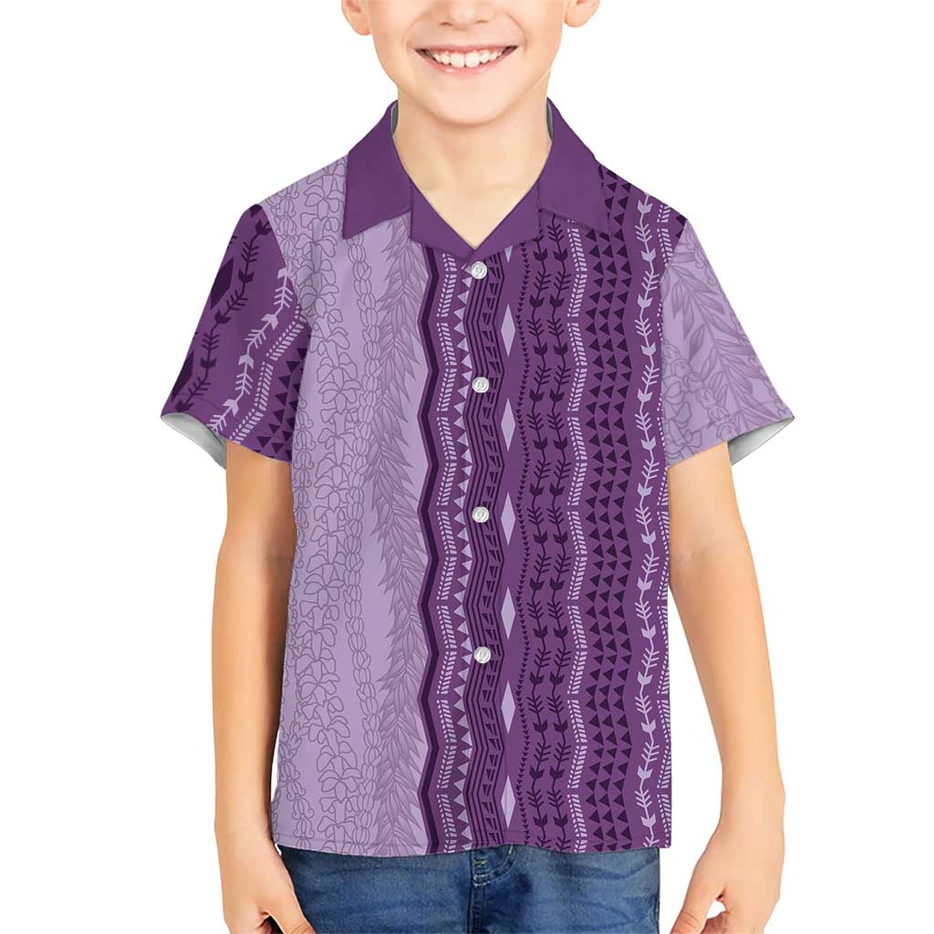 Vintage Violet Hawaiian Traditional Kapa Mix Flowers Lei Hawaiian Shirt