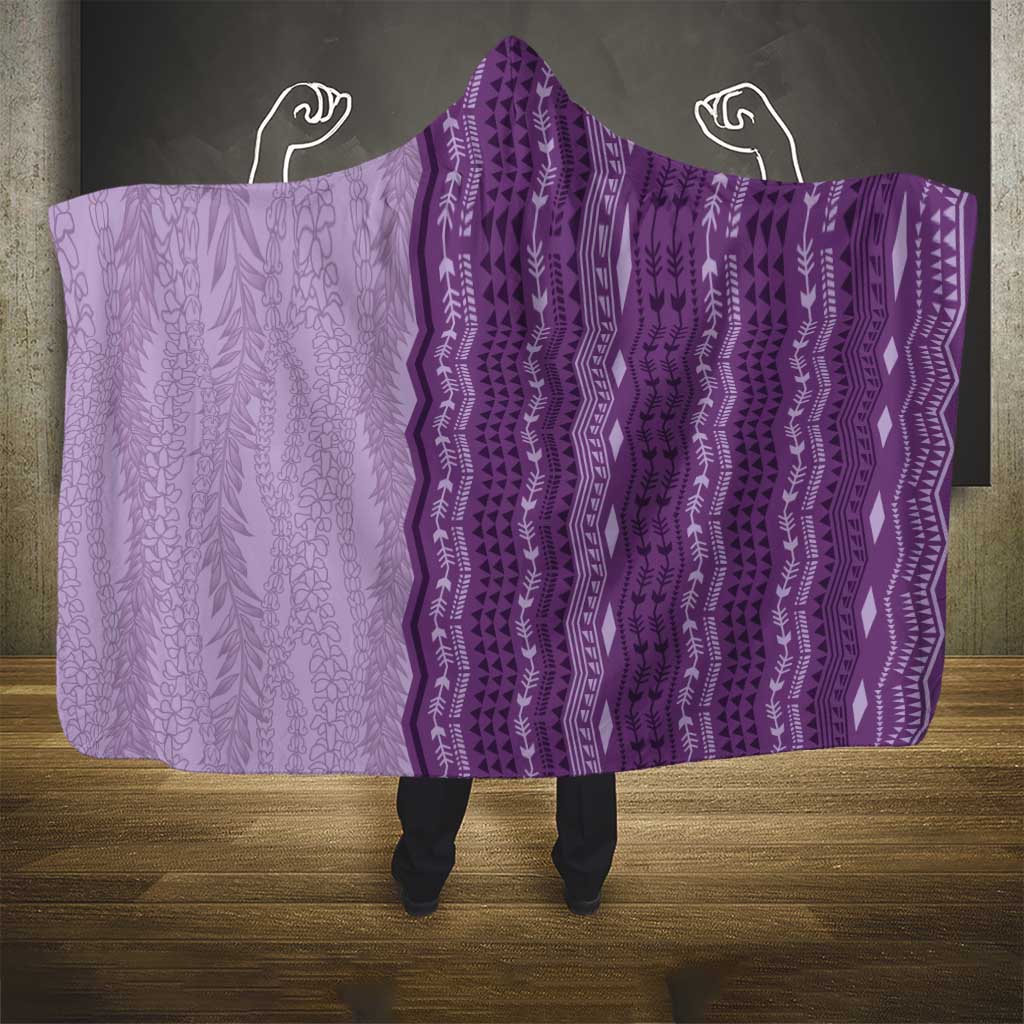 Vintage Violet Hawaiian Traditional Kapa Mix Flowers Lei Hooded Blanket