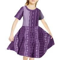 Vintage Violet Hawaiian Traditional Kapa Mix Flowers Lei Kid Short Sleeve Dress LT7 - Polynesian Pride