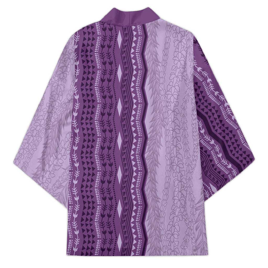 Vintage Violet Hawaiian Traditional Kapa Mix Flowers Lei Kimono