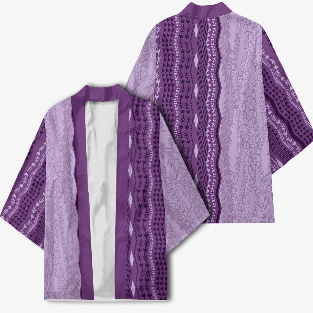 Vintage Violet Hawaiian Traditional Kapa Mix Flowers Lei Kimono