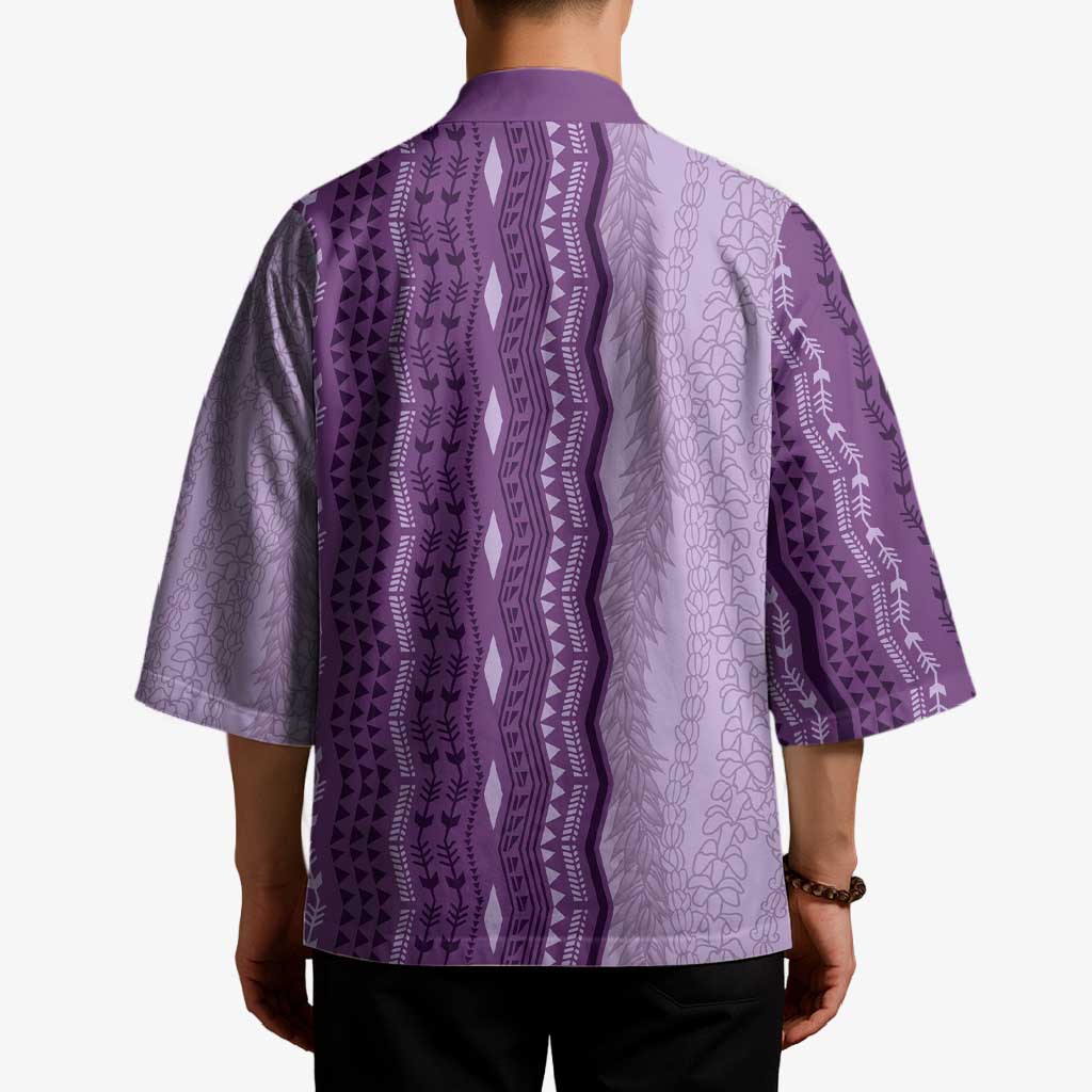 Vintage Violet Hawaiian Traditional Kapa Mix Flowers Lei Kimono