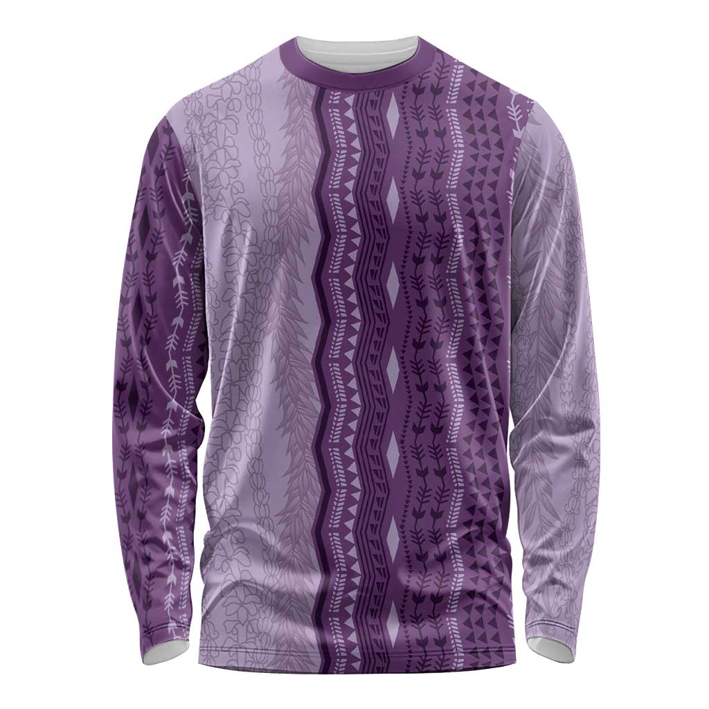 Vintage Violet Hawaiian Traditional Kapa Mix Flowers Lei Long Sleeve Shirt LT7 Unisex Violet - Polynesian Pride