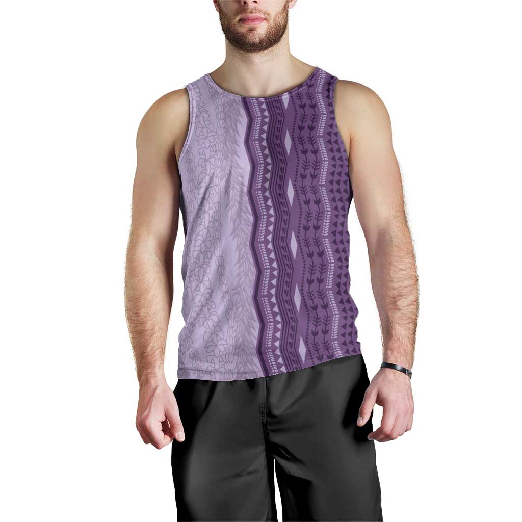 Vintage Violet Hawaiian Traditional Kapa Mix Flowers Lei Men Tank Top