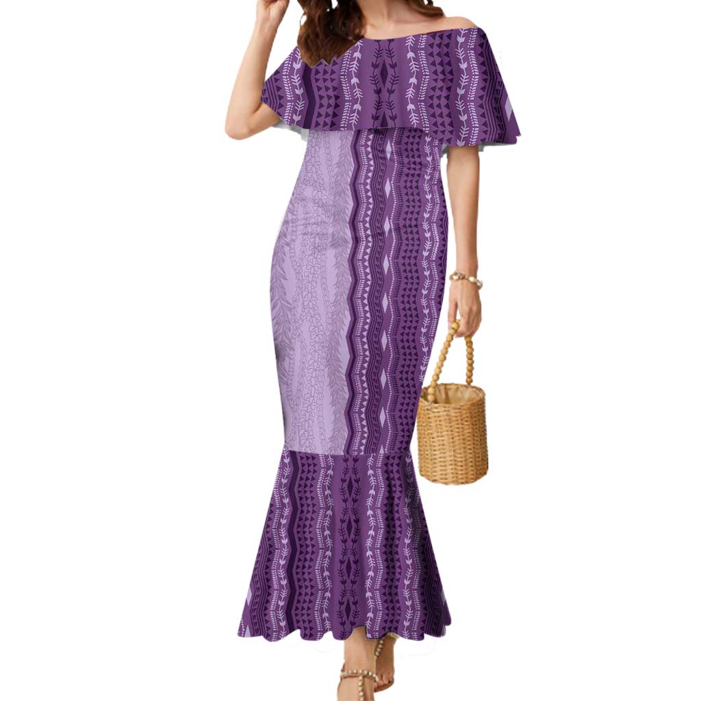 Vintage Violet Hawaiian Traditional Kapa Mix Flowers Lei Mermaid Dress