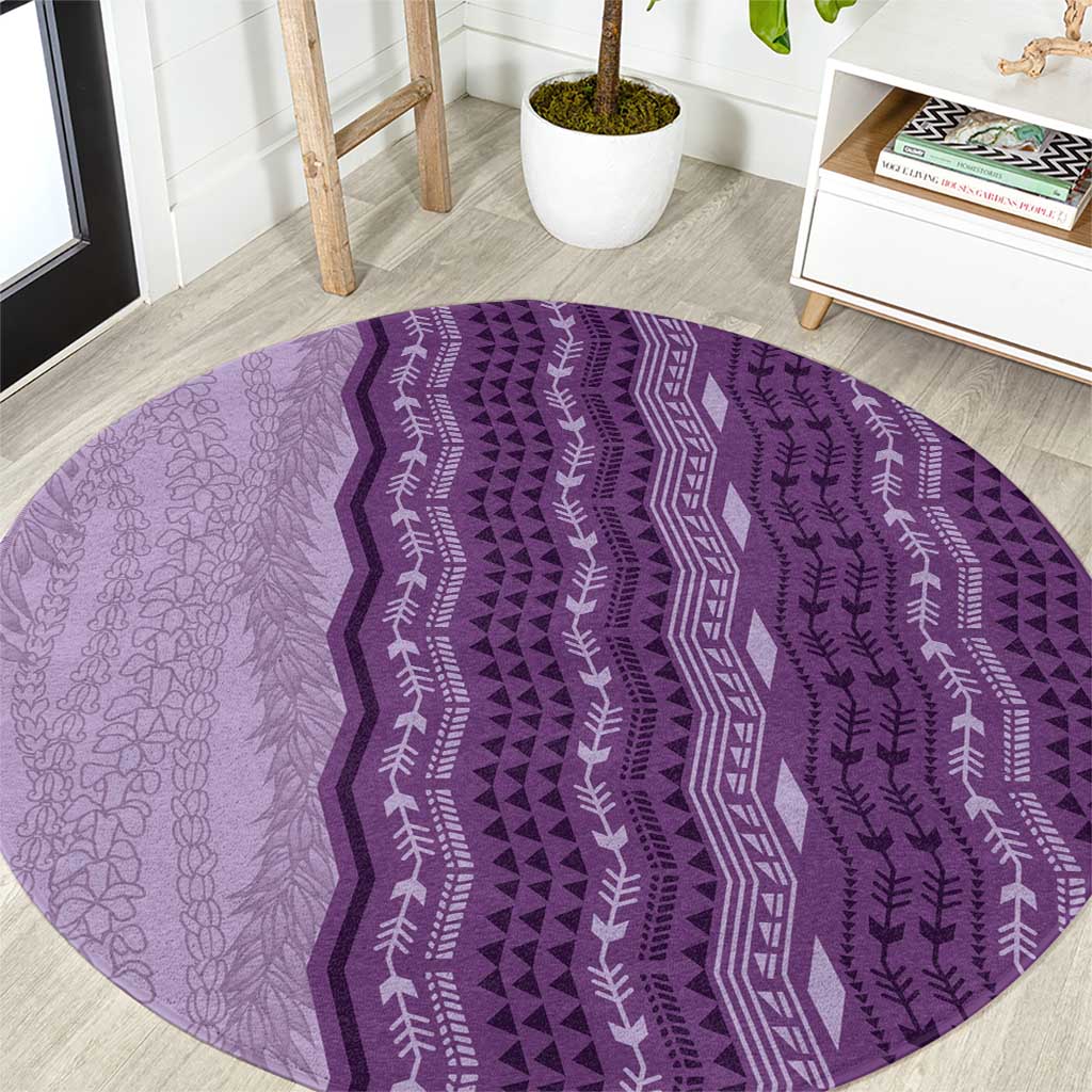 Vintage Violet Hawaiian Traditional Kapa Mix Flowers Lei Round Carpet