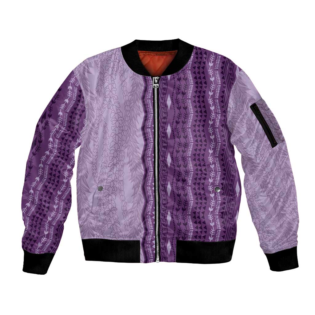 Vintage Violet Hawaiian Traditional Kapa Mix Flowers Lei Sleeve Zip Bomber Jacket LT7 Unisex Violet - Polynesian Pride