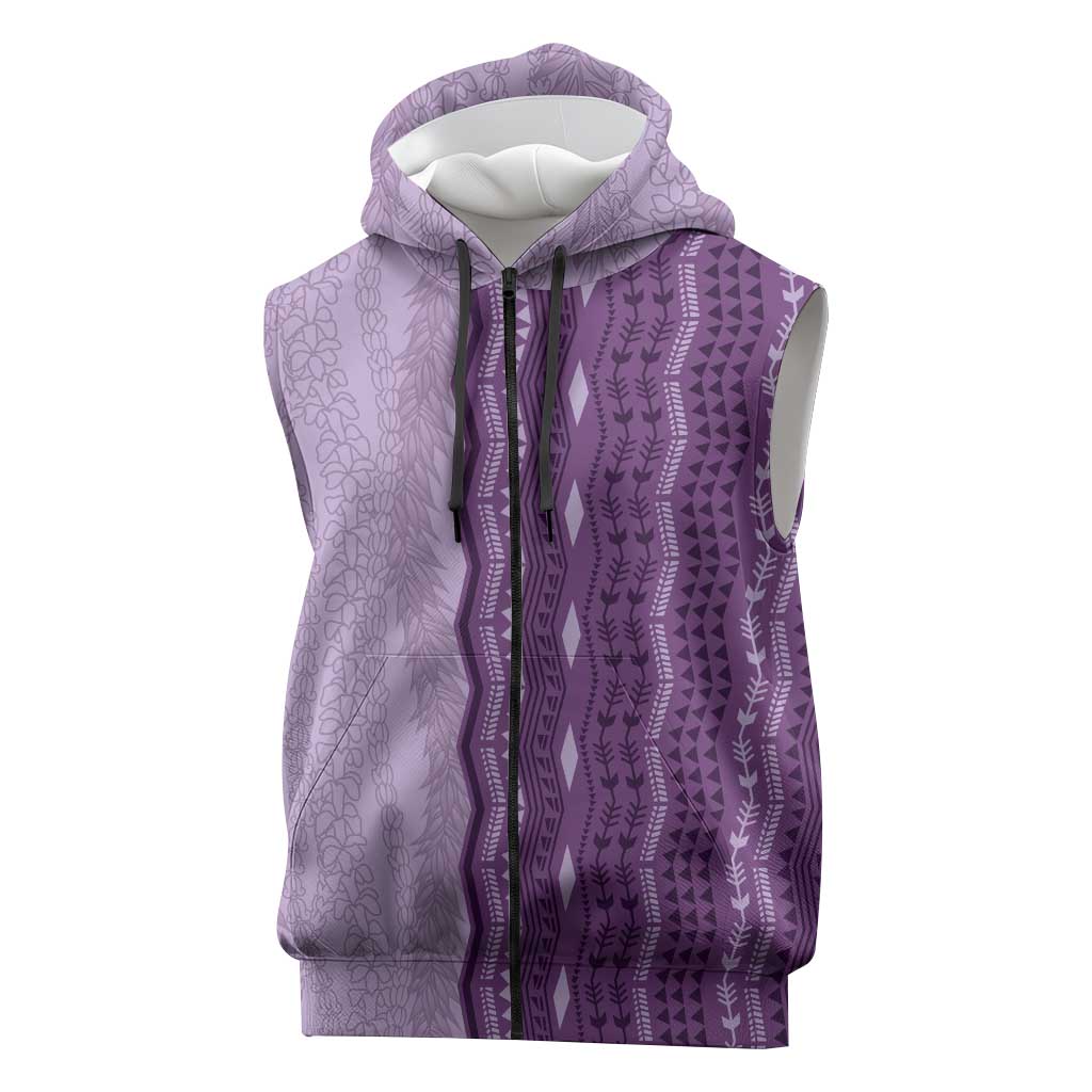 Vintage Violet Hawaiian Traditional Kapa Mix Flowers Lei Sleeveless Zip Hoodie