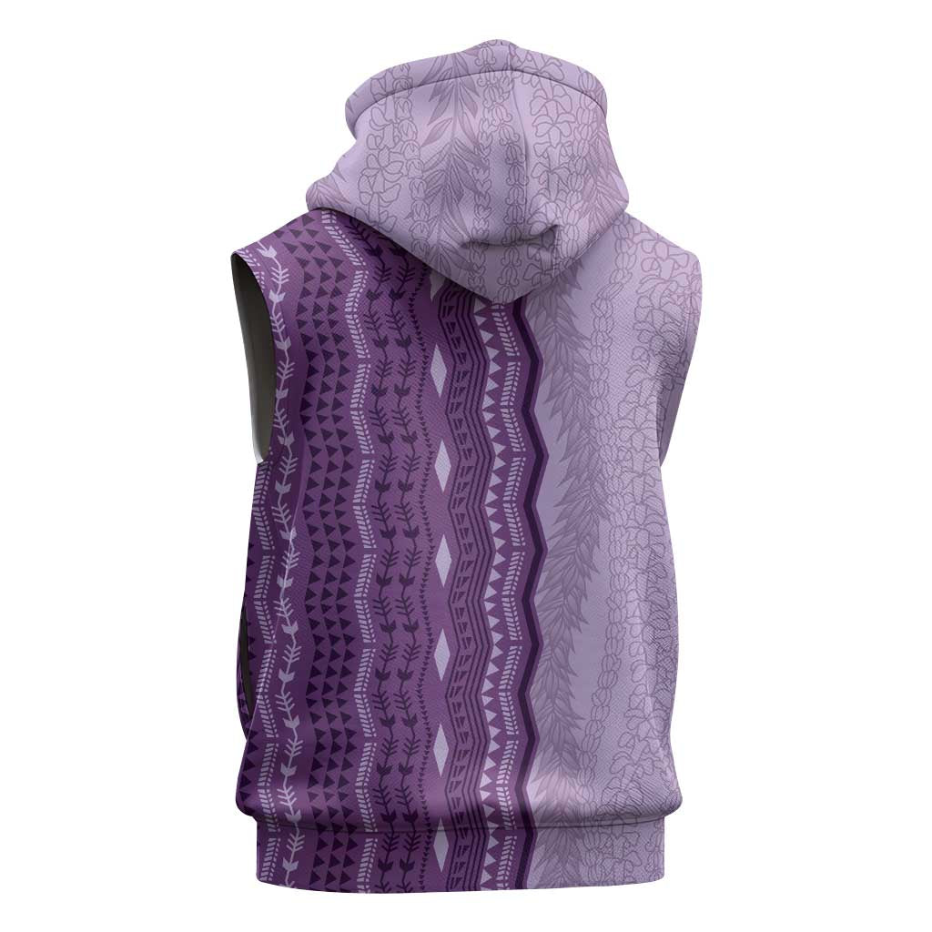 Vintage Violet Hawaiian Traditional Kapa Mix Flowers Lei Sleeveless Zip Hoodie