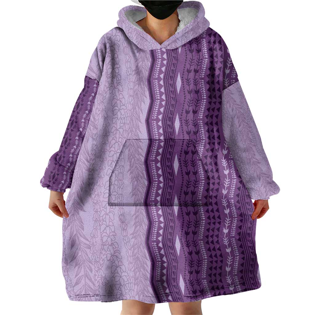 Vintage Violet Hawaiian Traditional Kapa Mix Flowers Lei Wearable Blanket Hoodie