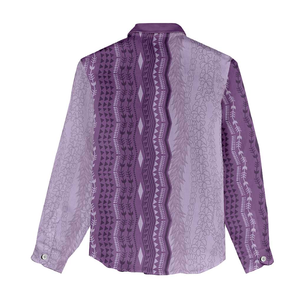 Vintage Violet Hawaiian Traditional Kapa Mix Flowers Lei Women Casual Shirt