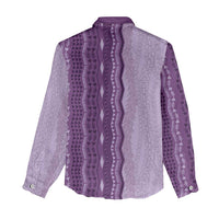 Vintage Violet Hawaiian Traditional Kapa Mix Flowers Lei Women Casual Shirt