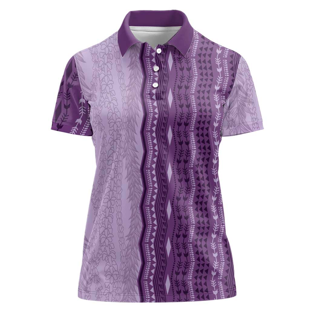Vintage Violet Hawaiian Traditional Kapa Mix Flowers Lei Women Polo Shirt