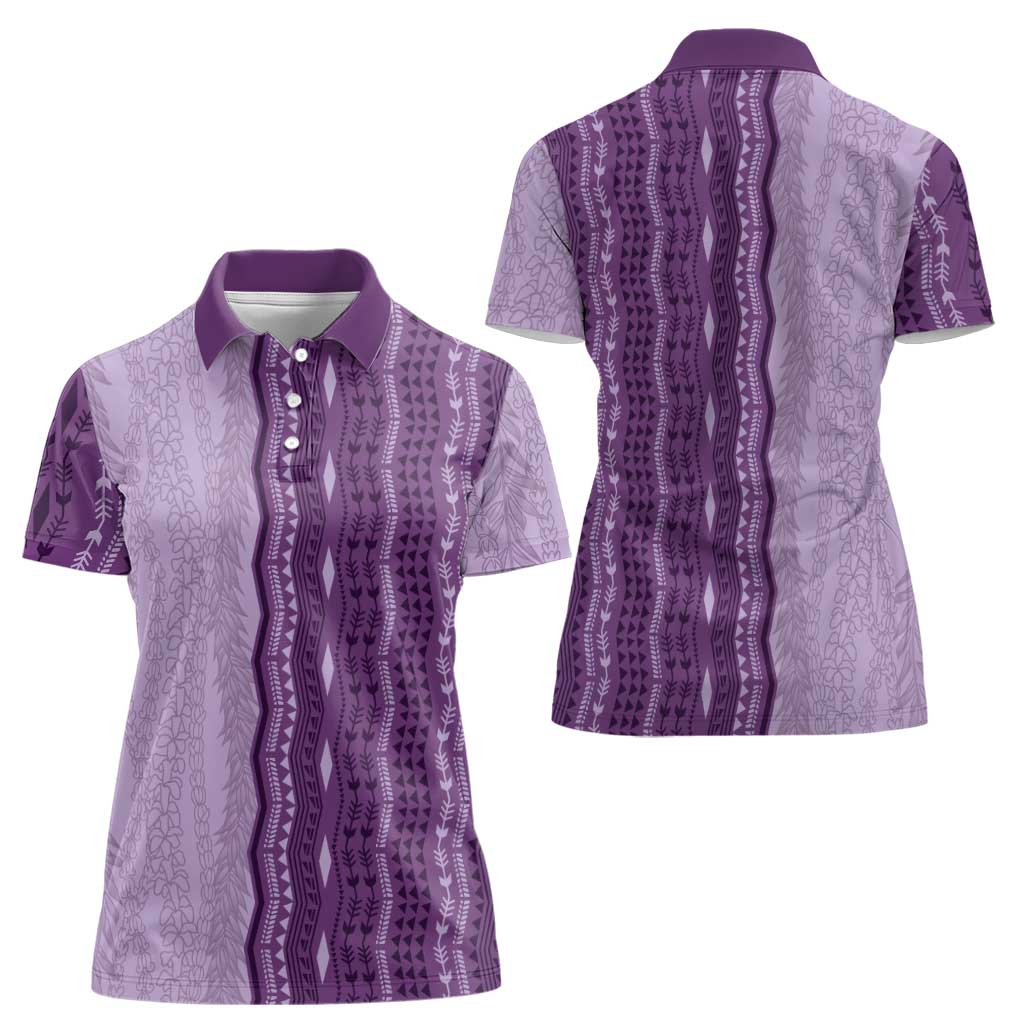 Vintage Violet Hawaiian Traditional Kapa Mix Flowers Lei Women Polo Shirt