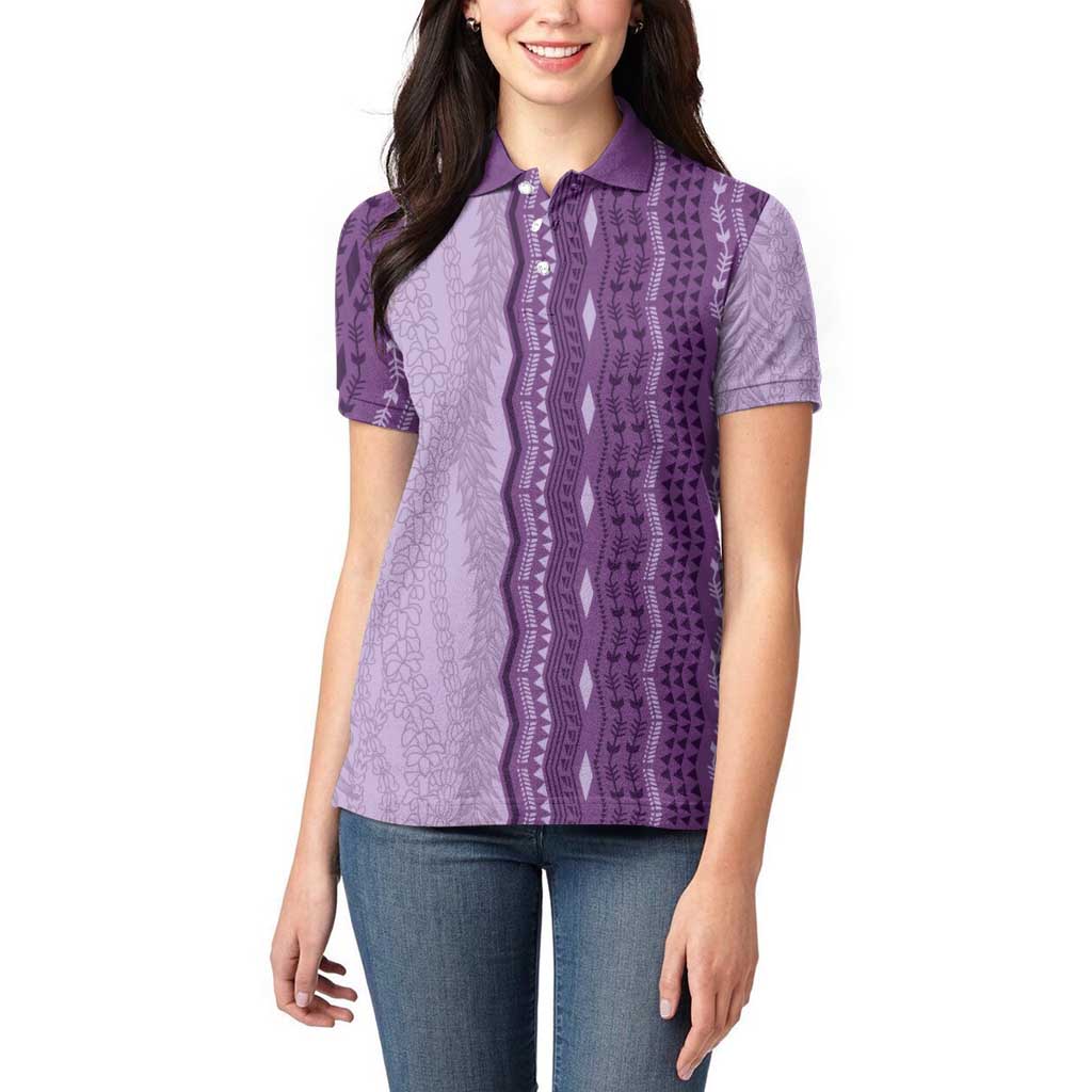 Vintage Violet Hawaiian Traditional Kapa Mix Flowers Lei Women Polo Shirt