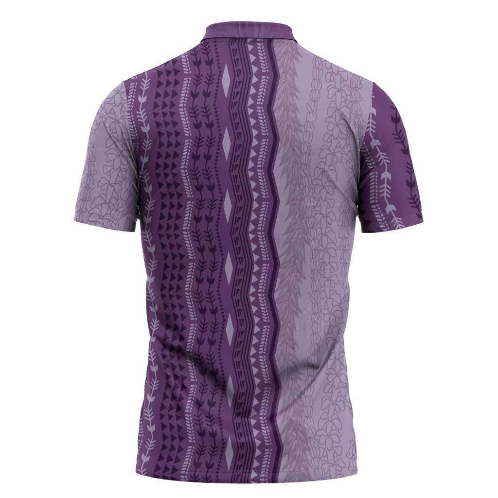 Vintage Violet Hawaiian Traditional Kapa Mix Flowers Lei Zipper Polo Shirt LT7 - Polynesian Pride