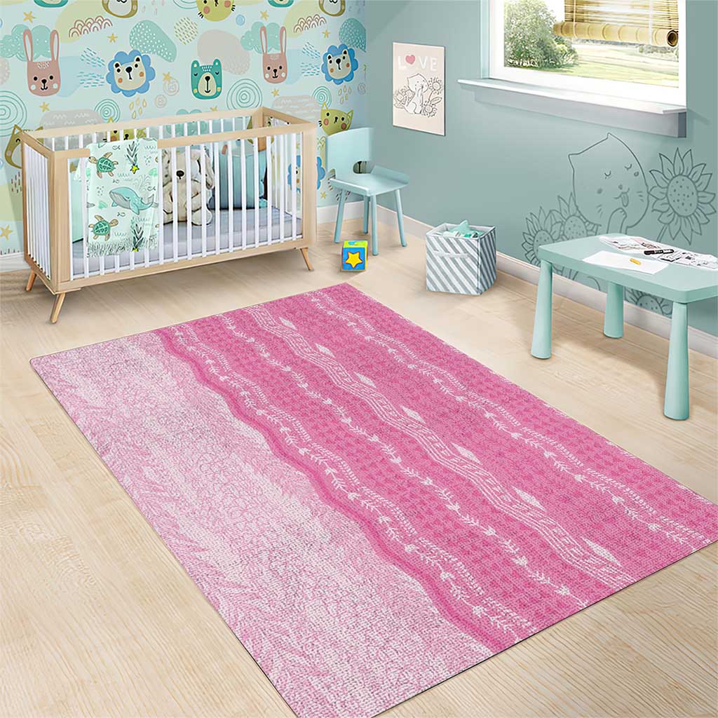 Vintage Pink Hawaiian Traditional Kapa Mix Flowers Lei Area Rug
