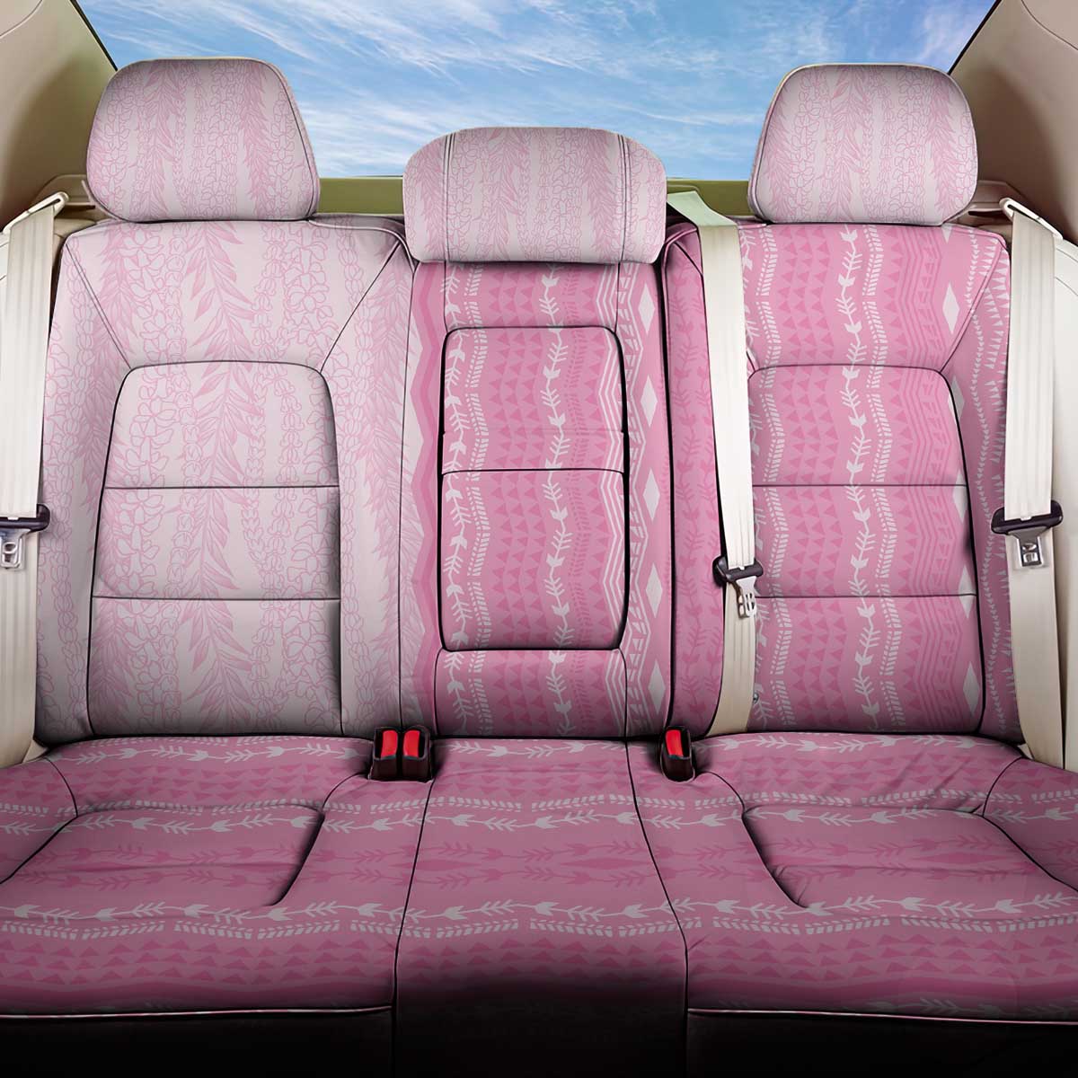 Vintage Pink Hawaiian Traditional Kapa Mix Flowers Lei Back Car Seat Cover LT7 One Size Pink - Polynesian Pride