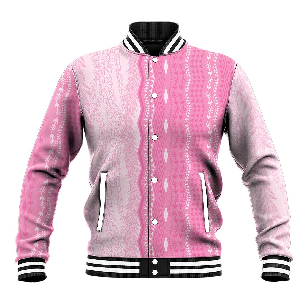 Vintage Pink Hawaiian Traditional Kapa Mix Flowers Lei Baseball Jacket