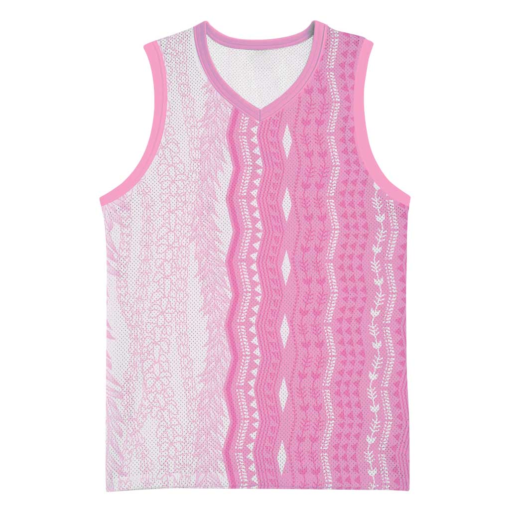 Vintage Pink Hawaiian Traditional Kapa Mix Flowers Lei Basketball Jersey LT7 Unisex Pink - Polynesian Pride