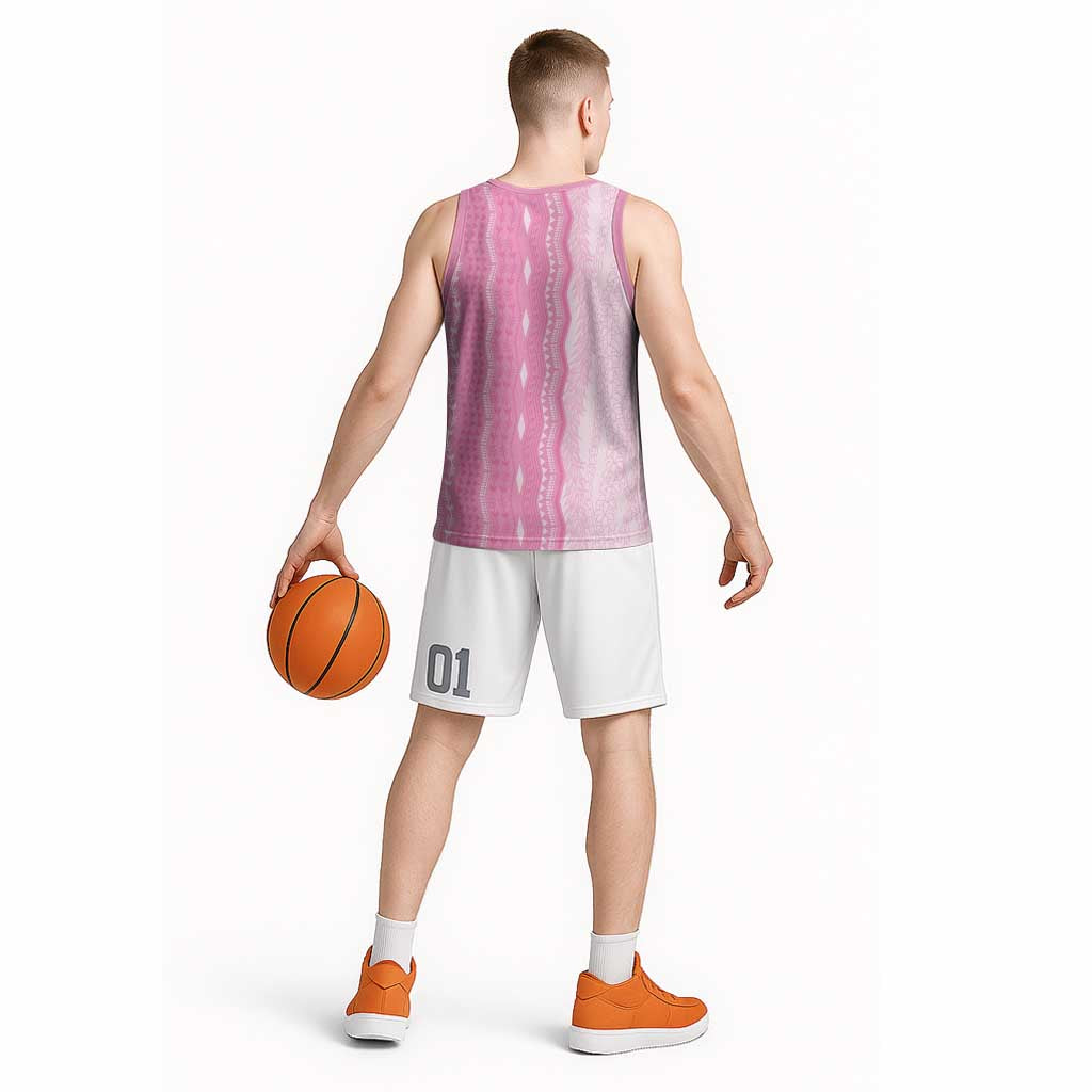 Vintage Pink Hawaiian Traditional Kapa Mix Flowers Lei Basketball Jersey LT7 - Polynesian Pride
