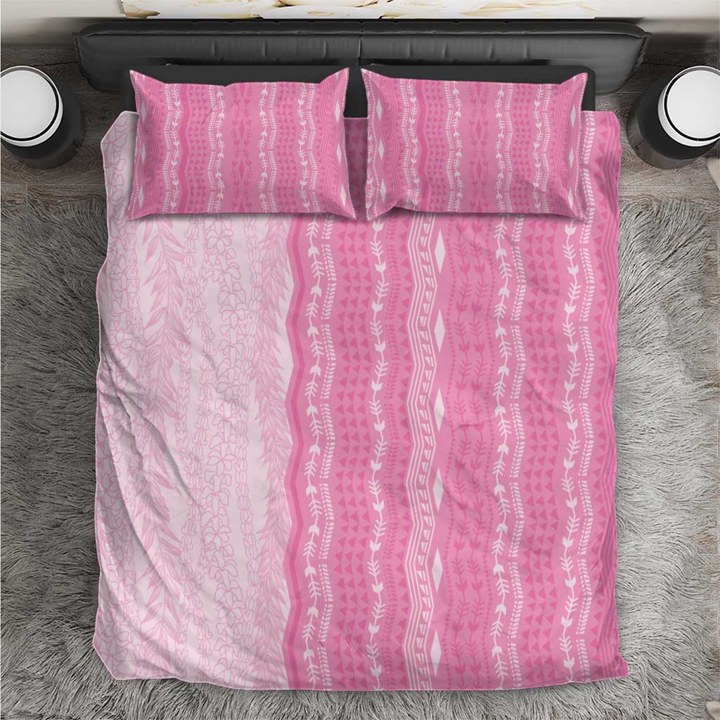 Vintage Pink Hawaiian Traditional Kapa Mix Flowers Lei Bedding Set