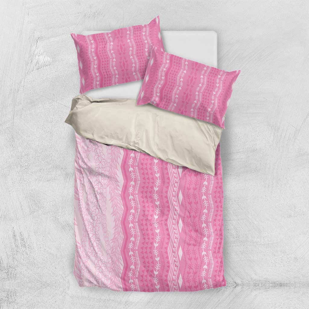 Vintage Pink Hawaiian Traditional Kapa Mix Flowers Lei Bedding Set