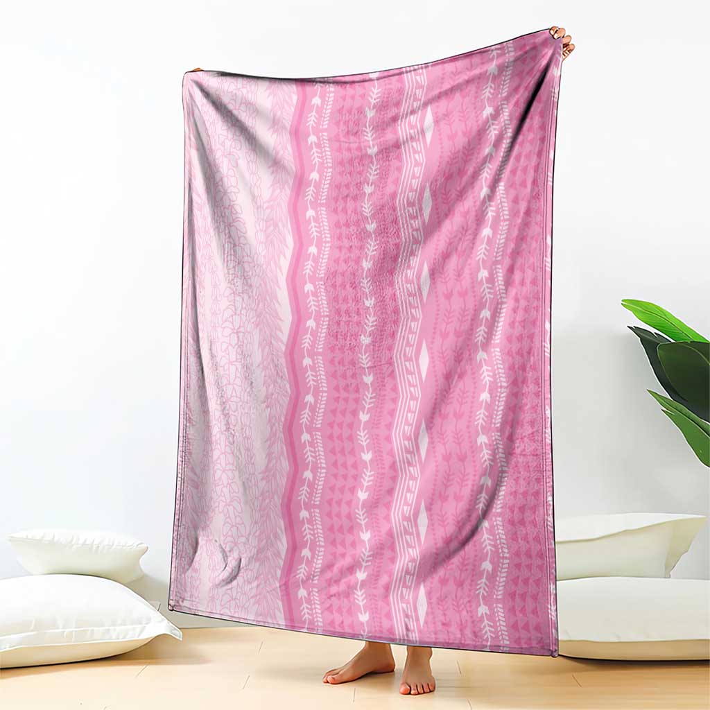 Vintage Pink Hawaiian Traditional Kapa Mix Flowers Lei Blanket